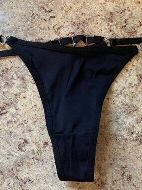 Sexy metal heart decorated black thong, sizes S, M, L